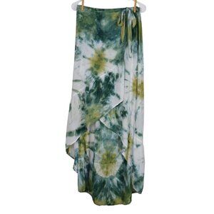 YFB TIE DYE FAUX WRAP GREEN HI-LOW RUFFLE SKIRT